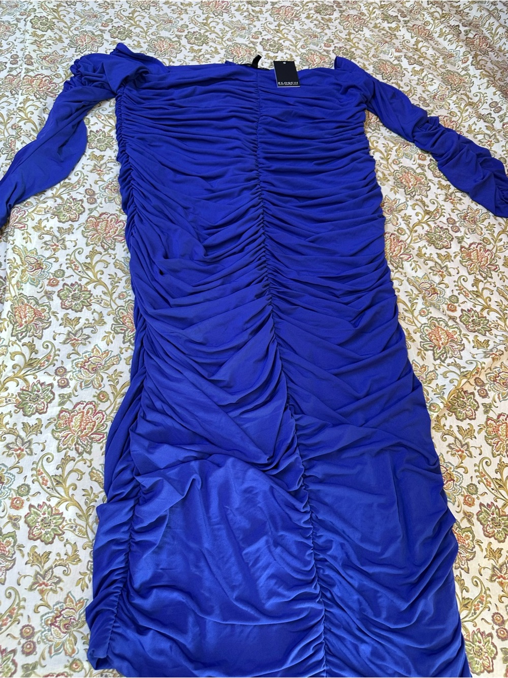 Eloquii Royal Blue Ruched Long Sleeve Midi Dress